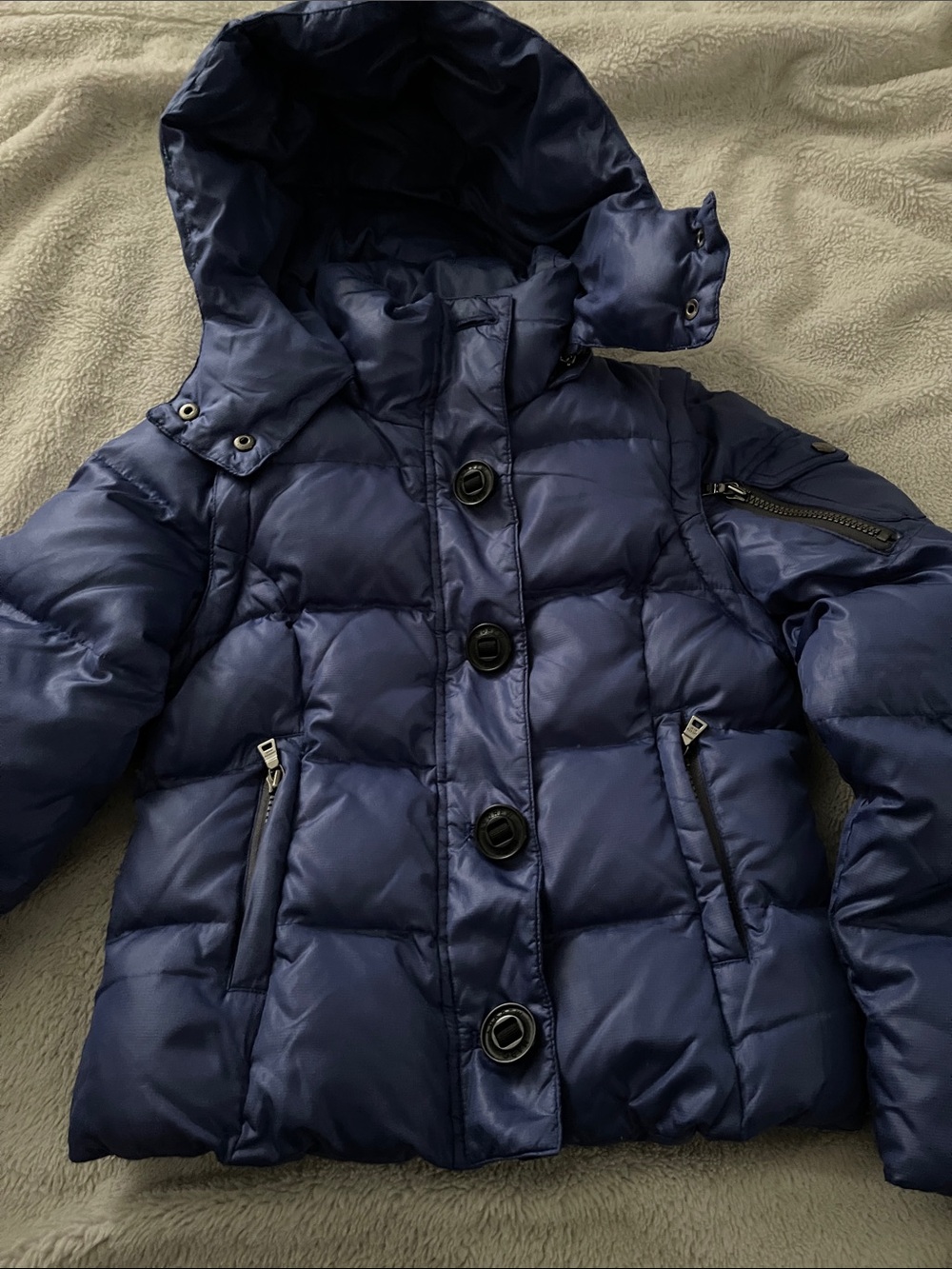 Andrew Marc quilted down coat removable sleeves girls S blue